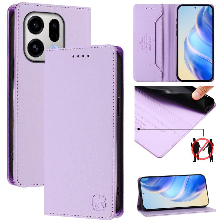 

For OPPO Find X9 RC01 Dual-Folded Magnetic Suction RFID Leather Phone Case(Light Purple)