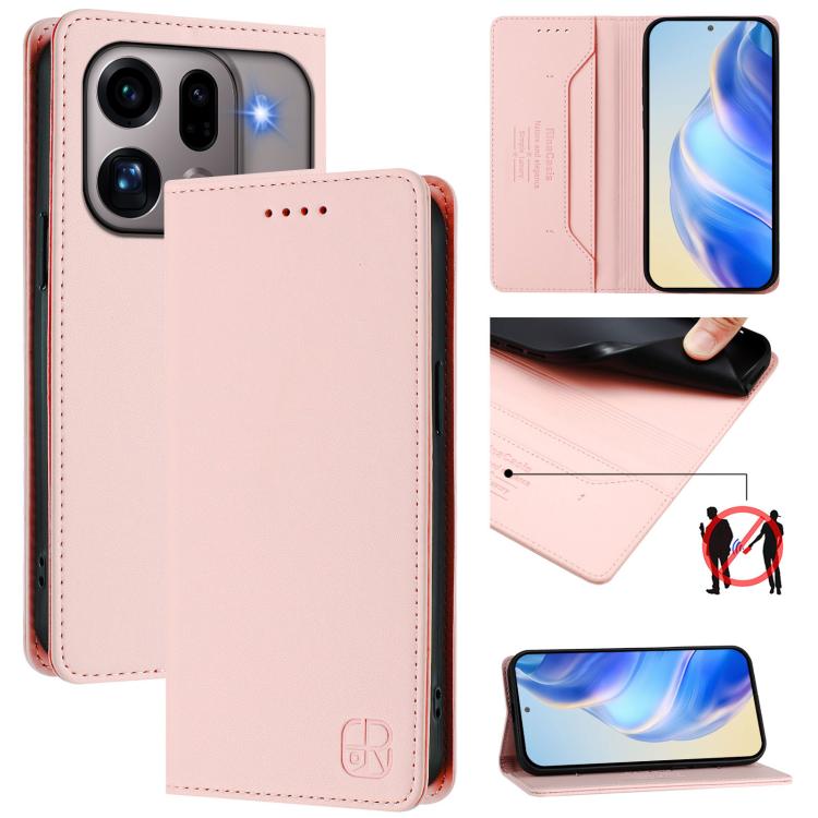 For OPPO Find X9s Pro 5G RC01 Dual-Folded Magnetic Suction RFID Leather Phone Case(Pink)