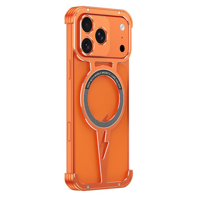 

For iPhone 17 Pro Max Hollow Borderless Magnetic MagSafe Aluminum Alloy Phone Case(Orange Silver)