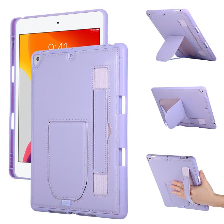 

For iPad 10.2 1021 / 10.5 2019 Hand Grip Holder Tablet Case with Pen Slot(Purple)