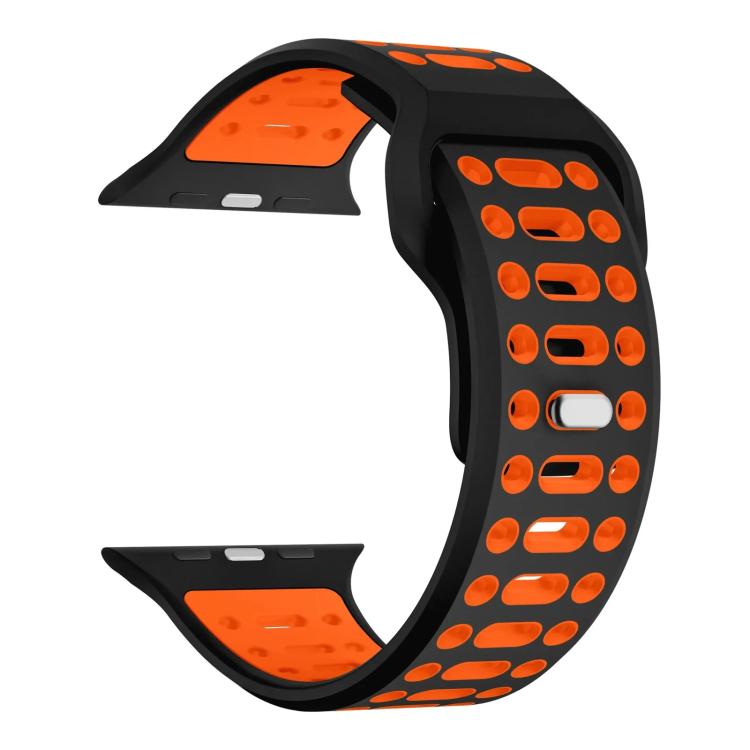 

For Apple Watch 46mm / 49mm / 45mm / 44mm xDfind Two Color Silicone Sport Breathable Watch Band(Black+Orange)