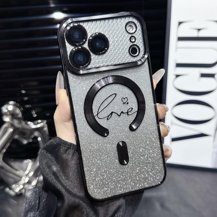 

For iPhone 17 Pro Max Electroplated Dual-Loves Gradient Glitter MagSafe TPU Phone Case(Black)