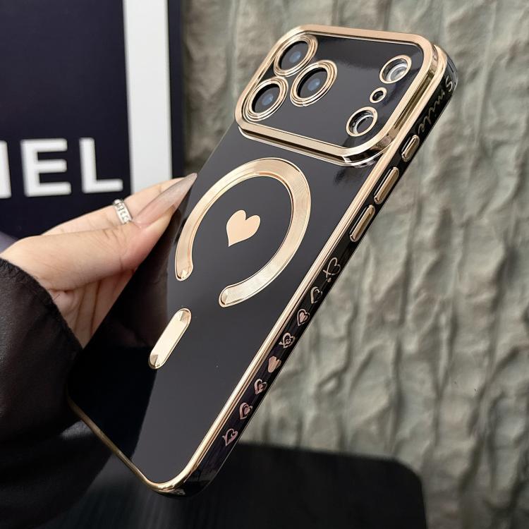 

For iPhone 17 Pro Max Pupil Side Electroplated Loves MagSafe TPU Phone Case(Black)