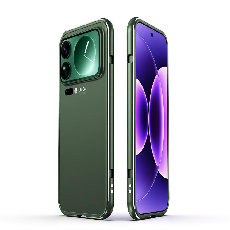 

For Xiaomi 17 Pro Aurora Series Lens Protector + Metal Frame Phone Case(Green Silver)