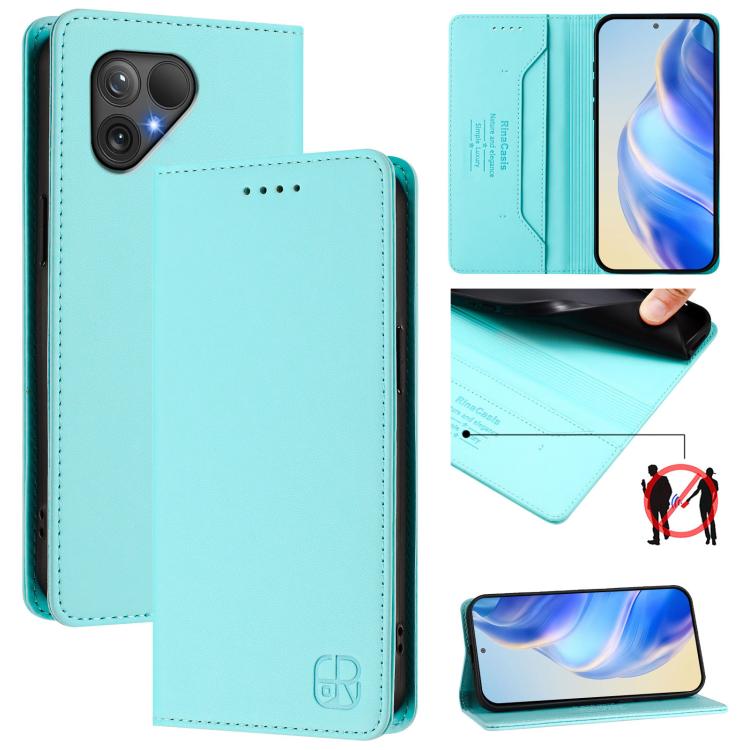 

For Fairphone 5 RC01 Dual-Folded Magnetic Suction RFID Leather Phone Case(Mint Green)