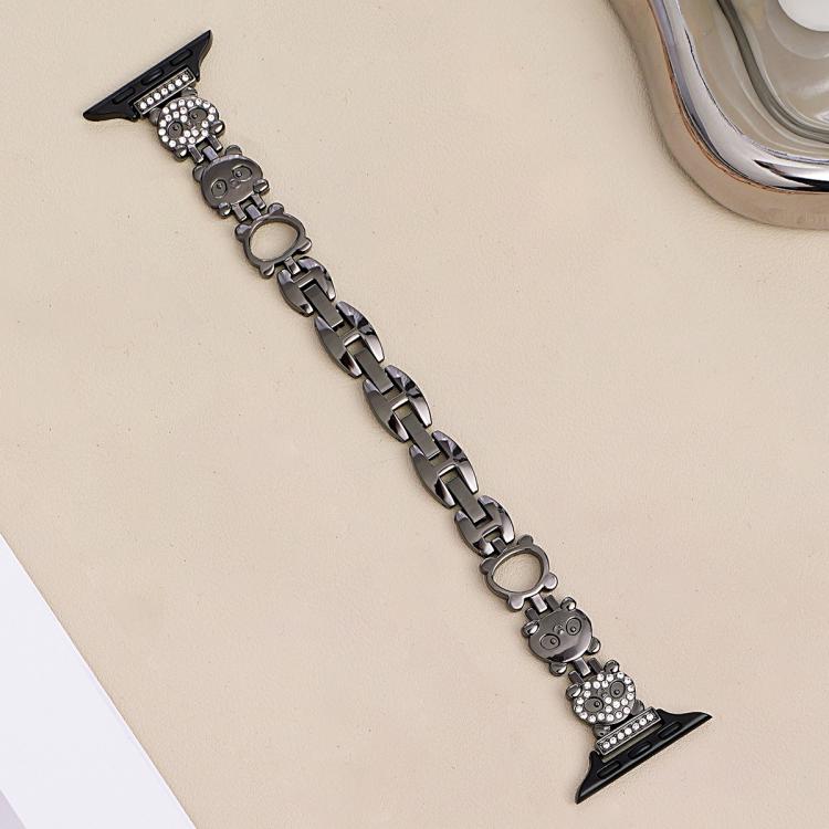 

For Apple Watch 42 / 44 / 45 / 46 / 49mm xDfind Red Panda Shaped Diamond Metal Watch Band(Black)