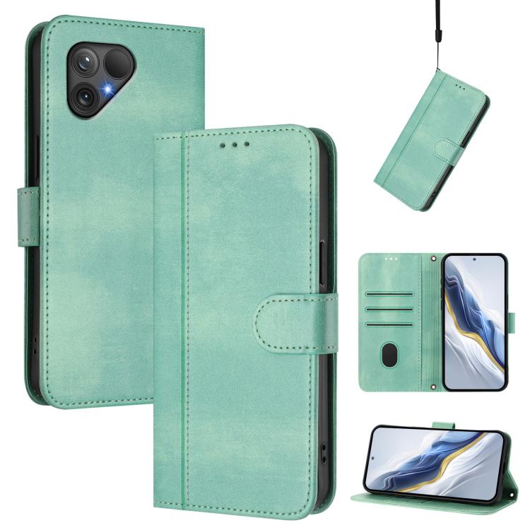 

For Fairphone 5 Line Splicing Buckle Retro Leather Phone Case(Mint Green)
