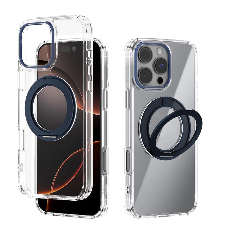 

For iPhone 16 Pro Max ABEEL MagSafe Q-LUCK Pivot Bracket Transparent Phone Case(Dark Blue)
