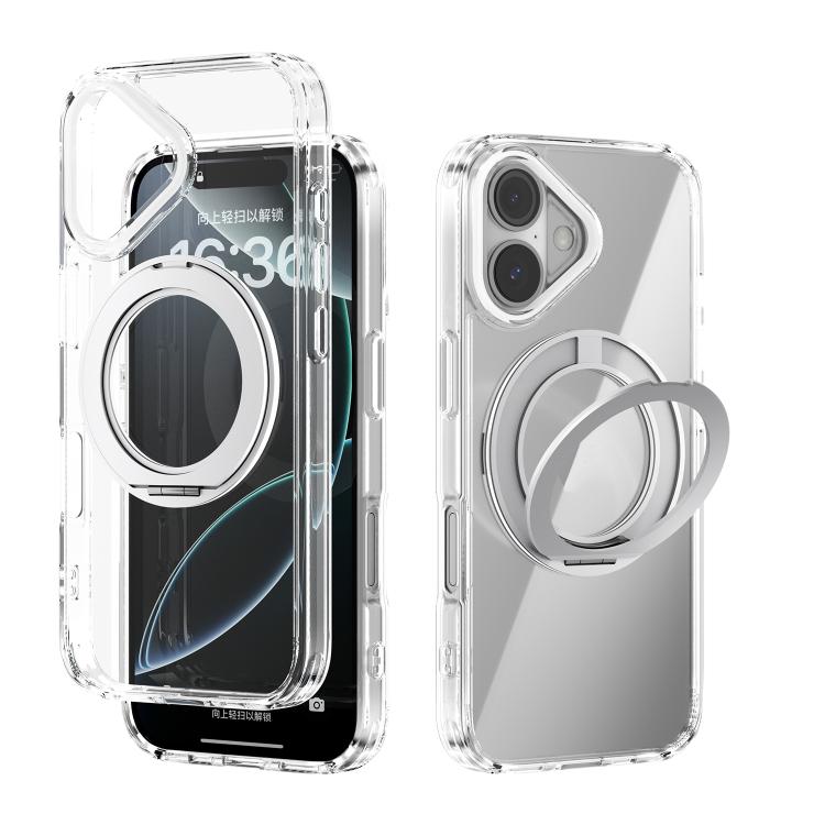 

For iPhone 16 ABEEL MagSafe Q-LUCK Pivot Bracket Transparent Phone Case(White)