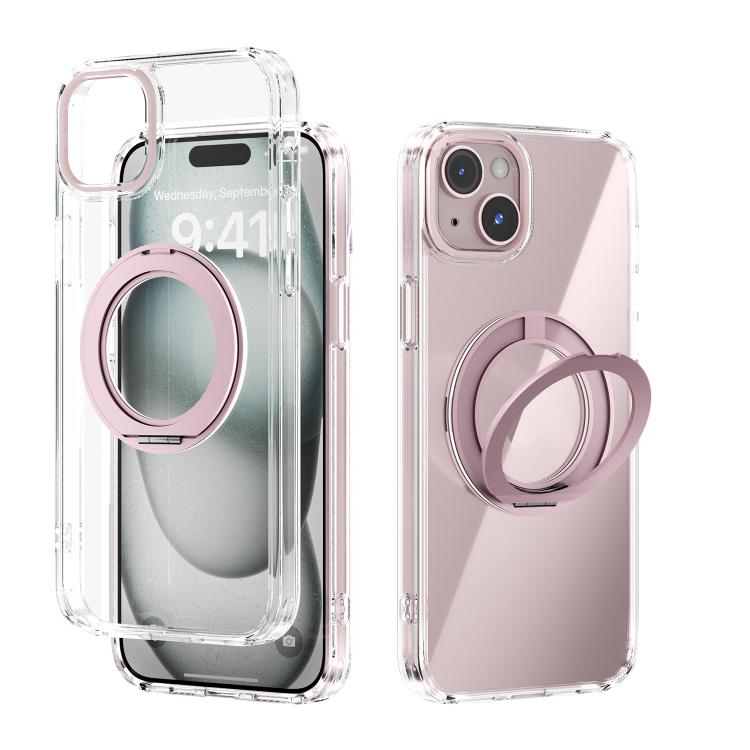 

For iPhone 15 Plus ABEEL MagSafe Q-LUCK Pivot Bracket Transparent Phone Case(Pink)