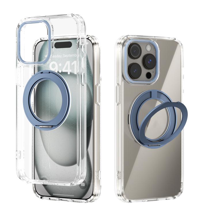 

For iPhone 14 Pro Max ABEEL MagSafe Q-LUCK Pivot Bracket Transparent Phone Case(Light Blue)