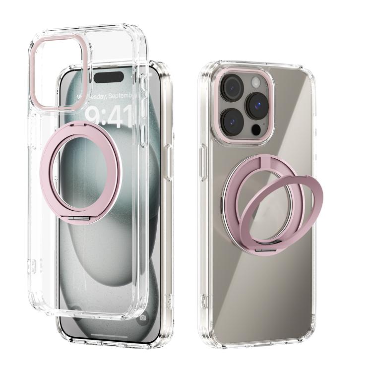 

For iPhone 14 Pro Max ABEEL MagSafe Q-LUCK Pivot Bracket Transparent Phone Case(Pink)