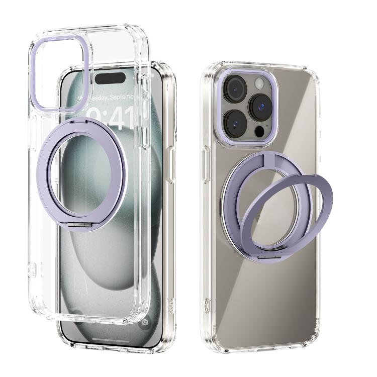 

For iPhone 14 Pro ABEEL MagSafe Q-LUCK Pivot Bracket Transparent Phone Case(Light Purple)