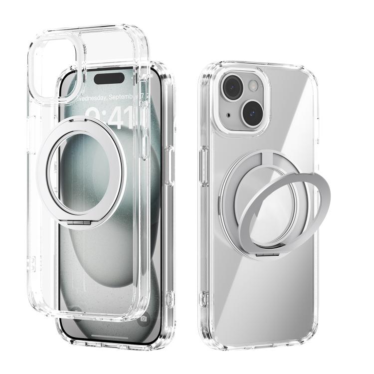 

For iPhone 14 ABEEL MagSafe Q-LUCK Pivot Bracket Transparent Phone Case(White)