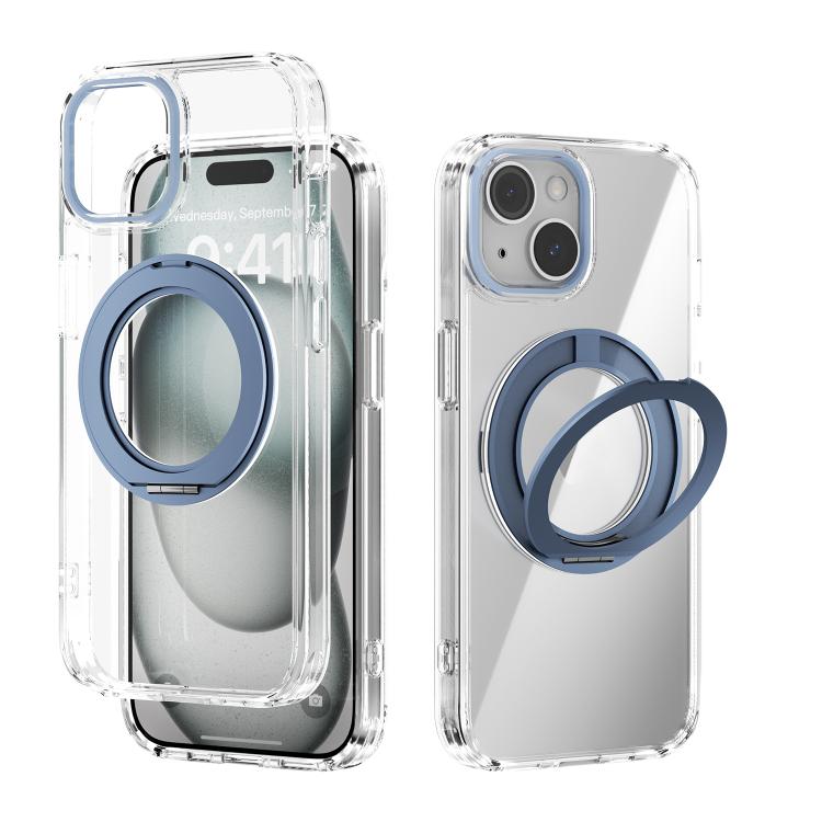 

For iPhone 14 ABEEL MagSafe Q-LUCK Pivot Bracket Transparent Phone Case(Light Blue)