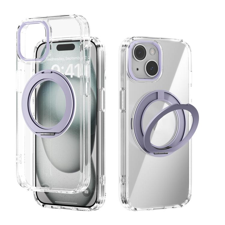 

For iPhone 14 ABEEL MagSafe Q-LUCK Pivot Bracket Transparent Phone Case(Light Purple)