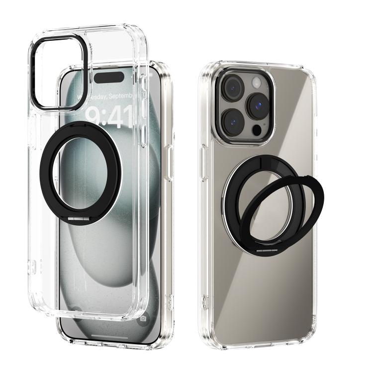 

For iPhone 13 Pro Max ABEEL MagSafe Q-LUCK Pivot Bracket Transparent Phone Case(Black)