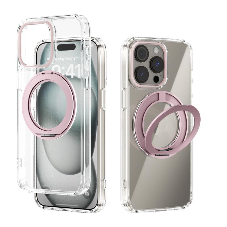 

For iPhone 13 Pro ABEEL MagSafe Q-LUCK Pivot Bracket Transparent Phone Case(Pink)