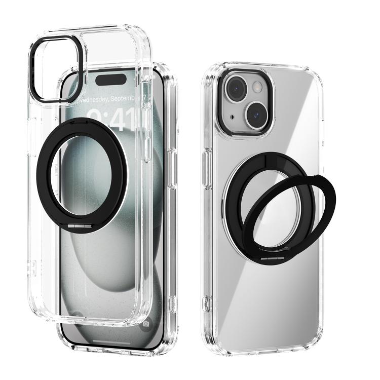 

For iPhone 13 ABEEL MagSafe Q-LUCK Pivot Bracket Transparent Phone Case(Black)