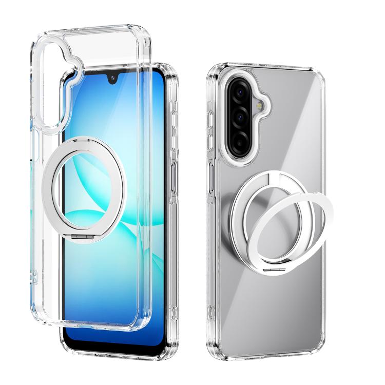 

For Samsung Galaxy A17 5G / 4G ABEEL MagSafe Q-LUCK Pivot Bracket Transparent Phone Case(White)