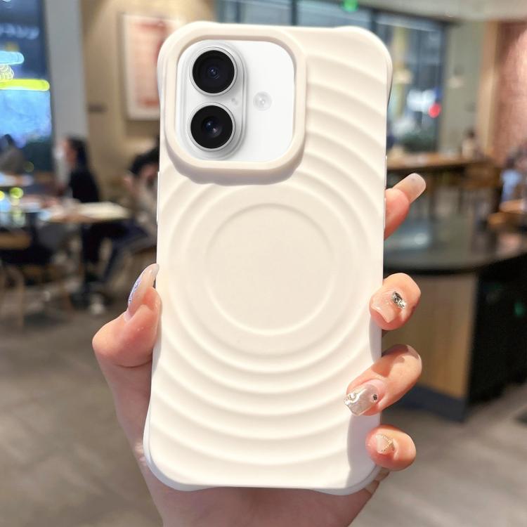 

For iPhone 16 MagSafe Magnetic Ring Texture TPU Phone Case(White)