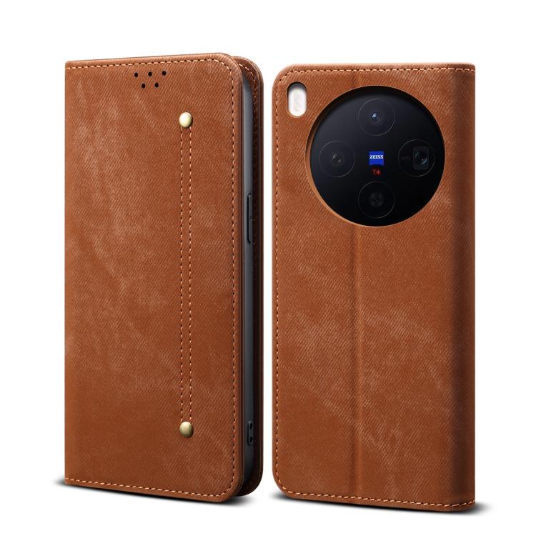 

For vivo X300 Denim Texture Casual Style Horizontal Flip Leather Case(Brown)