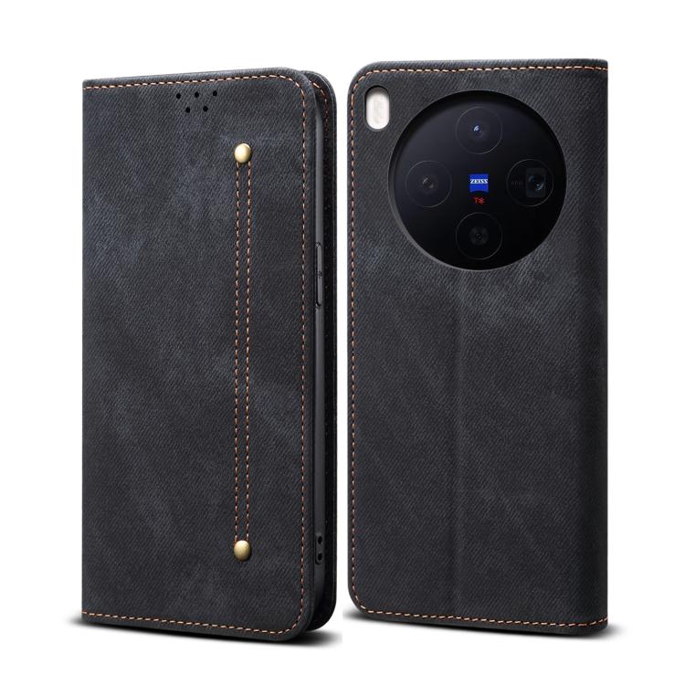 

For vivo X300 Denim Texture Casual Style Horizontal Flip Leather Case(Black)
