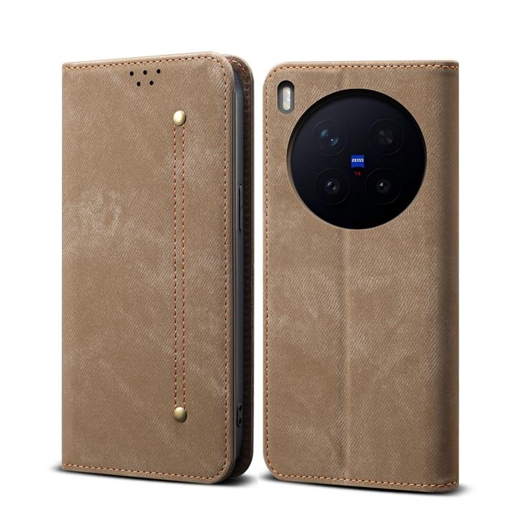

For vivo X300 Pro Denim Texture Casual Style Horizontal Flip Leather Case(Khaki)
