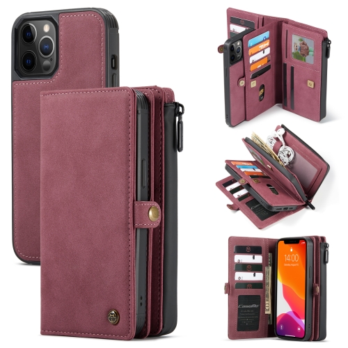 

For iPhone 12 / 12 Pro CaseMe 018 Detachable Multi-functional Horizontal Flip Leather Case, with Card Slot & Holder & Zipper Wallet & Photo Frame(Red)