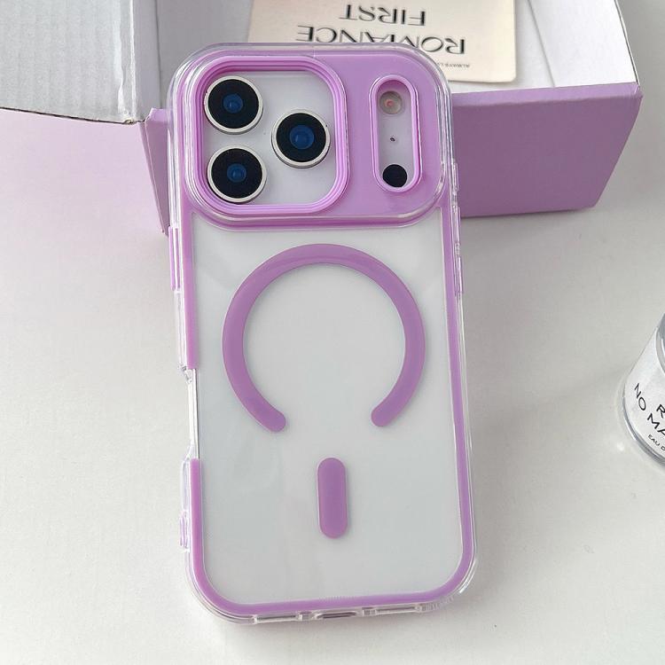 For iPhone 17 Pro Large Hole Camera Macaron Transparency MagSafe Phone Case(Purple)