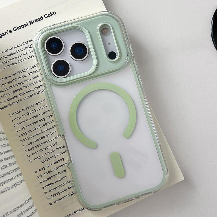 

For iPhone 17 Pro Large Hole Camera Macaron Transparency MagSafe Phone Case(Light Green)