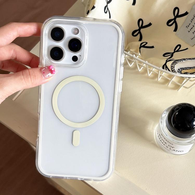 

For iPhone 16 Pro Large Hole Camera Macaron Transparency MagSafe Phone Case(Light Gold)