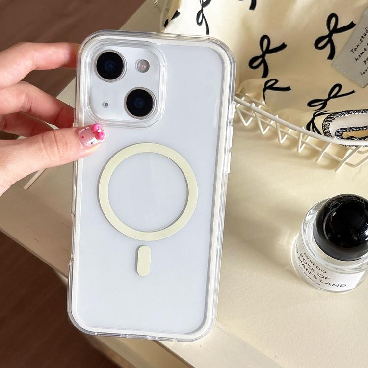 

For iPhone 14 Large Hole Camera Macaron Transparency MagSafe Phone Case(Light Gold)