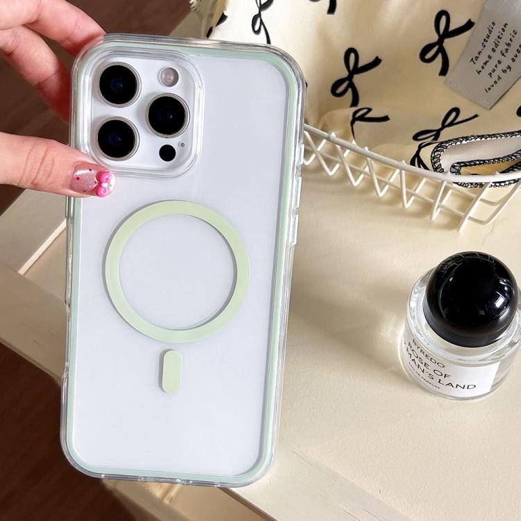 

For iPhone 13 Pro Max Large Hole Camera Macaron Transparency MagSafe Phone Case(Light Green)