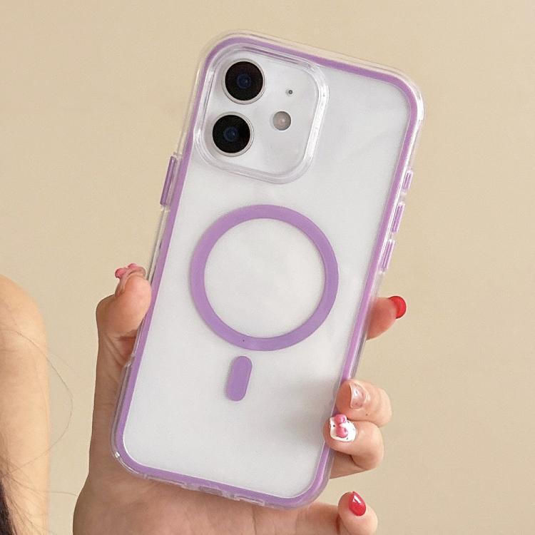 

For iPhone 12 Large Hole Camera Macaron Transparency MagSafe Phone Case(Purple)