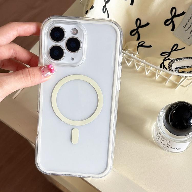 

For iPhone 11 Pro Max Large Hole Camera Macaron Transparency MagSafe Phone Case(Light Gold)
