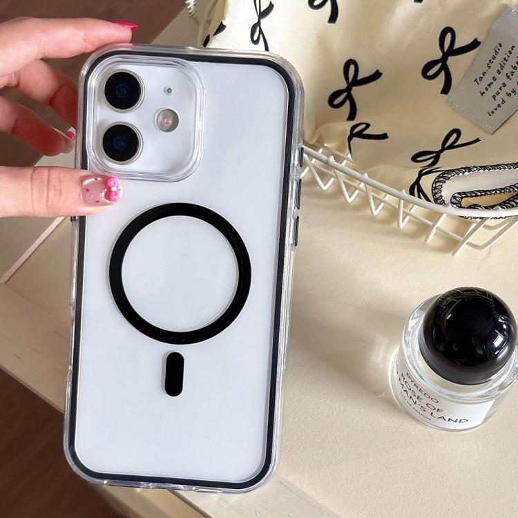 

For iPhone 11 Large Hole Camera Macaron Transparency MagSafe Phone Case(Black)