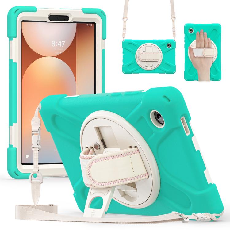 

For Samsung Galaxy Tab A11 Rotatable Holder Silicone Hybrid PC Tablet Case with Shoulder Strap(Mint Green)
