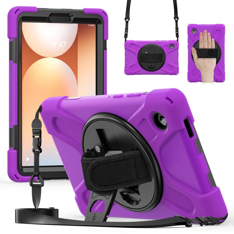 

For Samsung Galaxy Tab A11 Rotatable Holder Silicone Hybrid PC Tablet Case with Shoulder Strap(Purple)