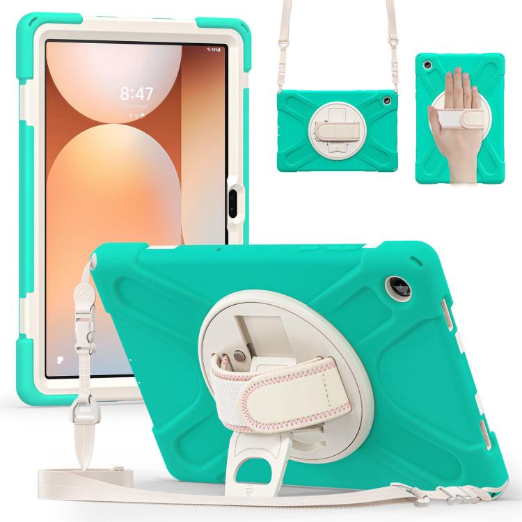 

For Samsung Galaxy Tab A11+ Rotatable Holder Silicone Hybrid PC Tablet Case with Shoulder Strap(Mint Green)