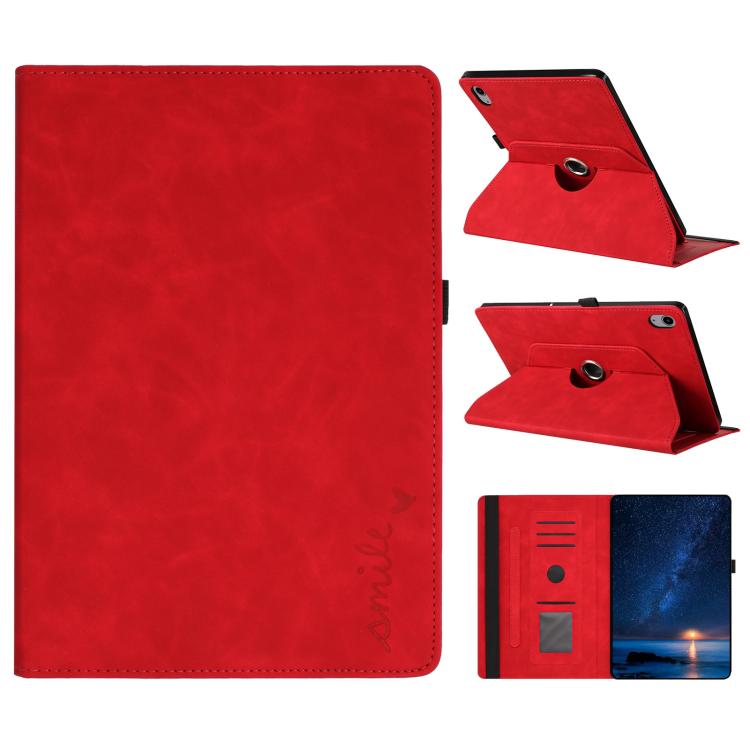 

For iPad 2022 / 2025 Smile Embossed Rotation Holder Leather Smart Tablet Case(Red)