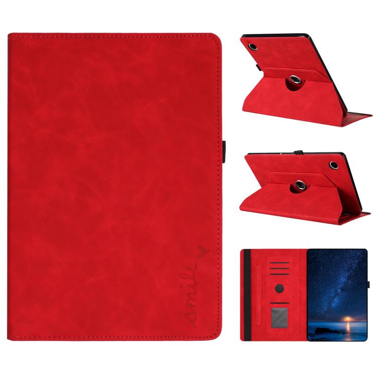 

For Samsung Galaxy Tab A11+ / A9+ Smile Embossed Rotation Holder Leather Smart Tablet Case(Red)