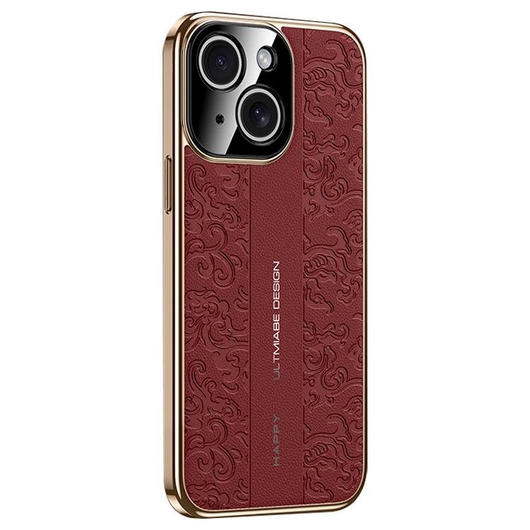 

For iPhone 15 Cloud Dragon Pattern Plain Leather PC Phone Case(Red)