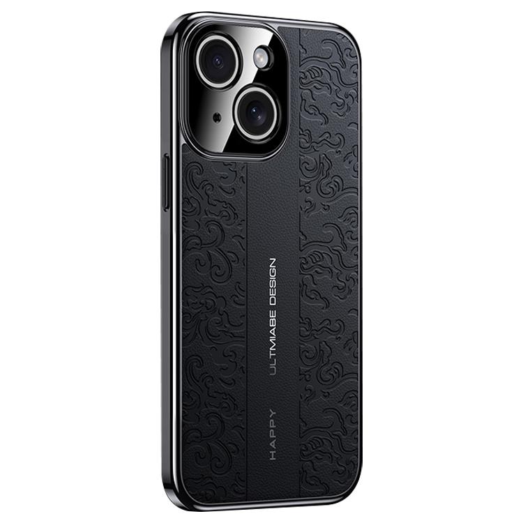 

For iPhone 15 Cloud Dragon Pattern Plain Leather PC Phone Case(Black)