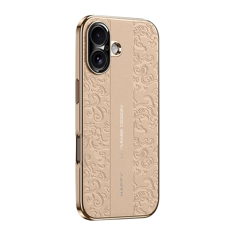 

For iPhone 16 Cloud Dragon Pattern Plain Leather PC Phone Case(Gold)