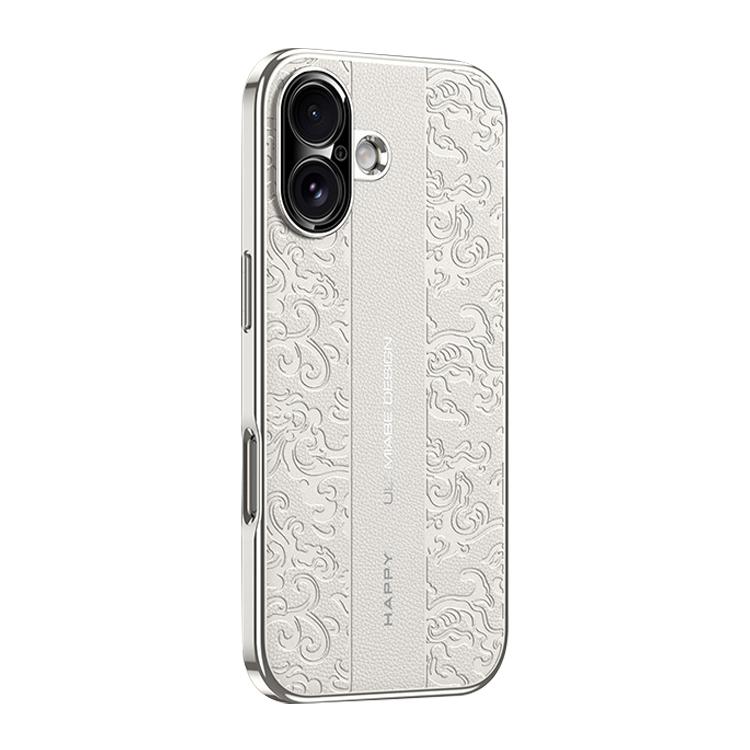 

For iPhone 16 Cloud Dragon Pattern Plain Leather PC Phone Case(White)