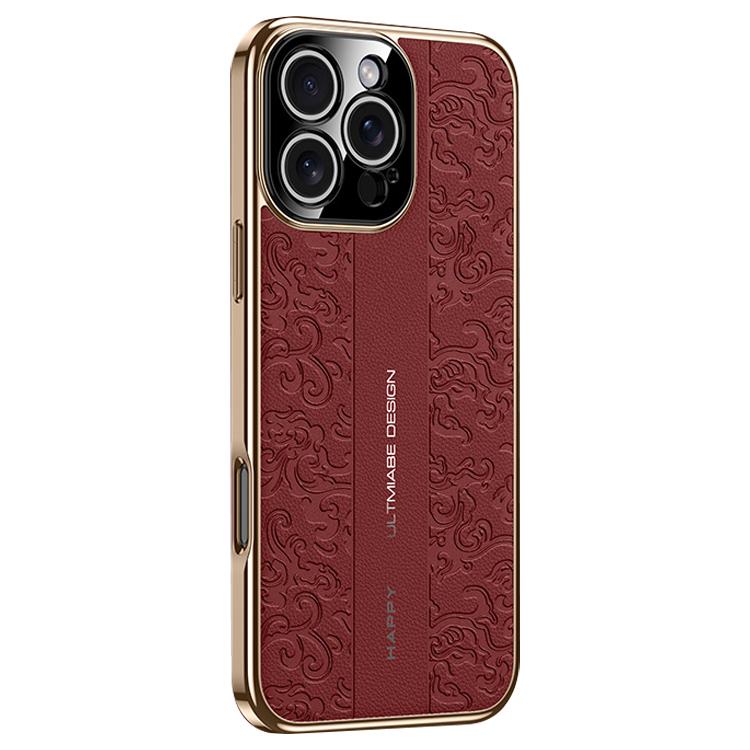 

For iPhone 16 Pro Max Cloud Dragon Pattern Plain Leather PC Phone Case(Red)