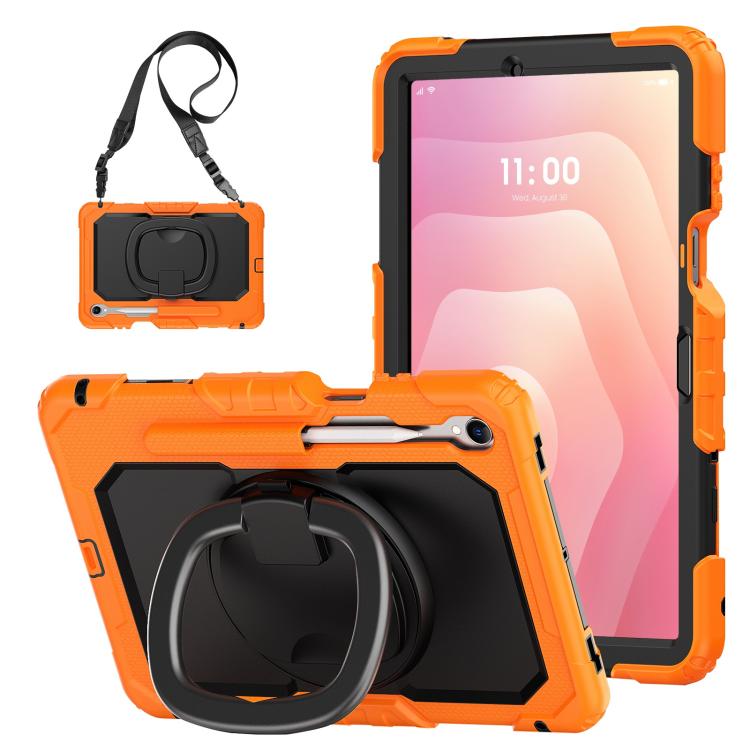 

For Samsung Galaxy Tab S11 D Type Silicone Hybrid PC Tablet Case with Handle Holder(Orange)