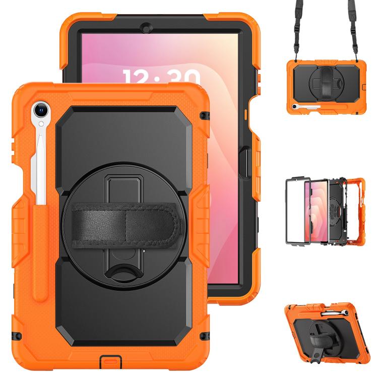 

For Samsung Galaxy Tab S11 Lucky Wheel Grip Silicone Hybrid PC Tablet Case with Shoulder Strap(Orange)
