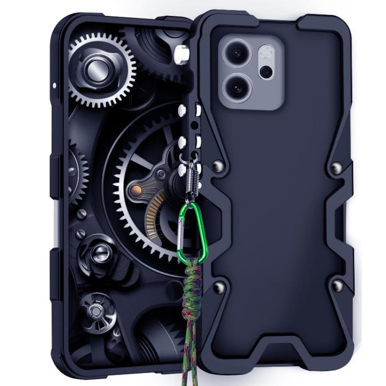 

For OPPO Reno14 F 5G Global Trigger Design Hollow Metal Frame Phone Case with Lanyard(Black)